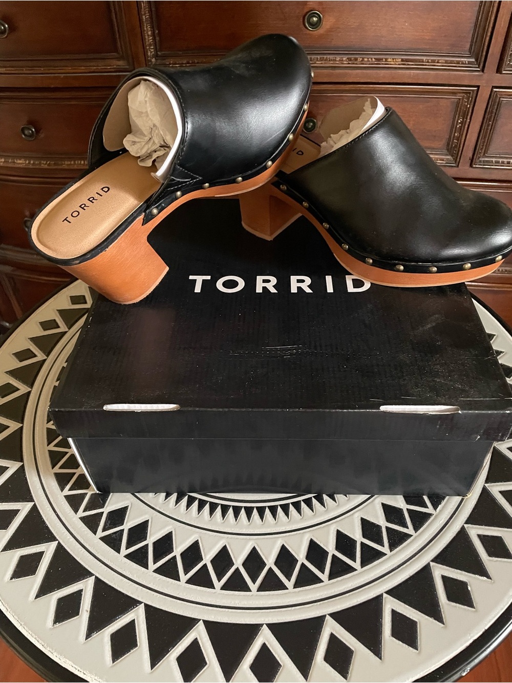Torrid Clogs Black Studded Brown Heel - Size 9WW